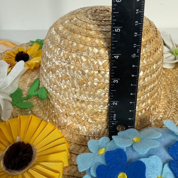 Easter Bonnet Door Decorative Wreath Spring Summer Straw Hat Floral Accents Bow - Picture 10 of 12